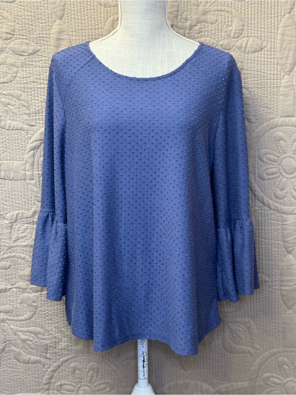 W5 Women's Blue Textured Swiss Dot Blouse